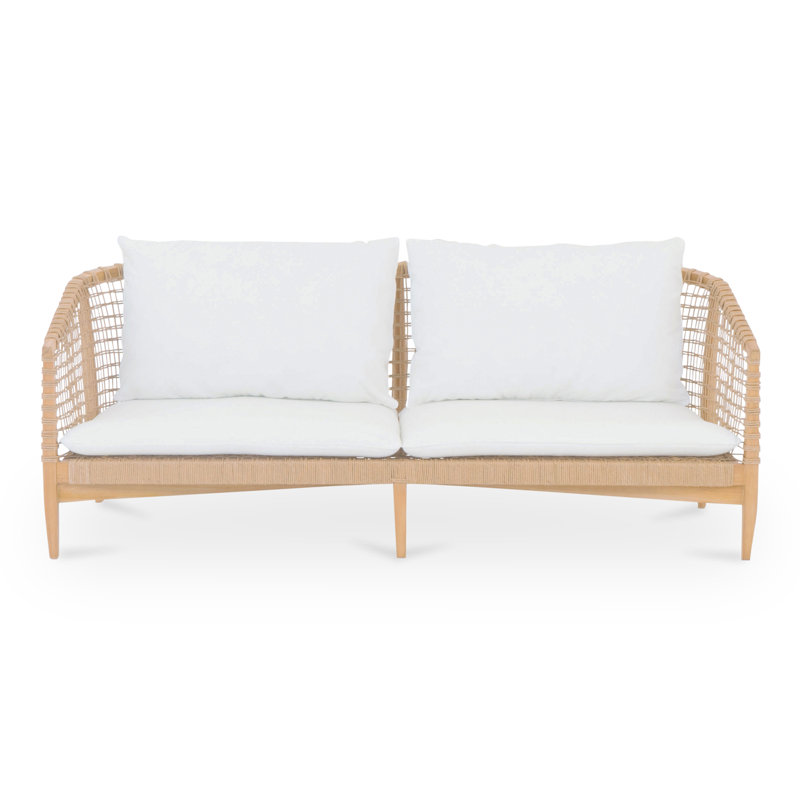 Teak Wood Outdoor Sofa with White Cushions