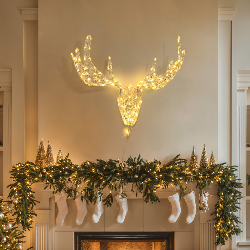 LED Deer Head Outdoor Christmas Wall Decoration  with Lights and Timer