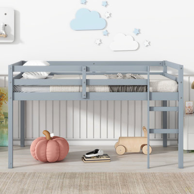 Rubber Wood Loft Bed With Ladder