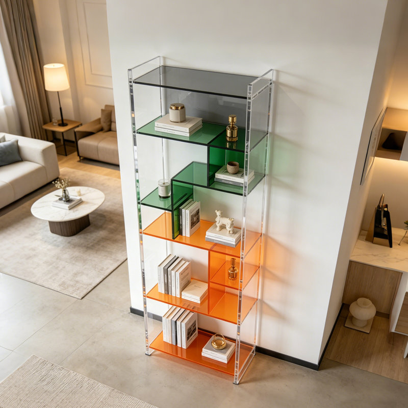 Modern Acrylic Multi Tier Bookcase, (8 Shelves) 59.06"H x 23.62"W x 9.84"D