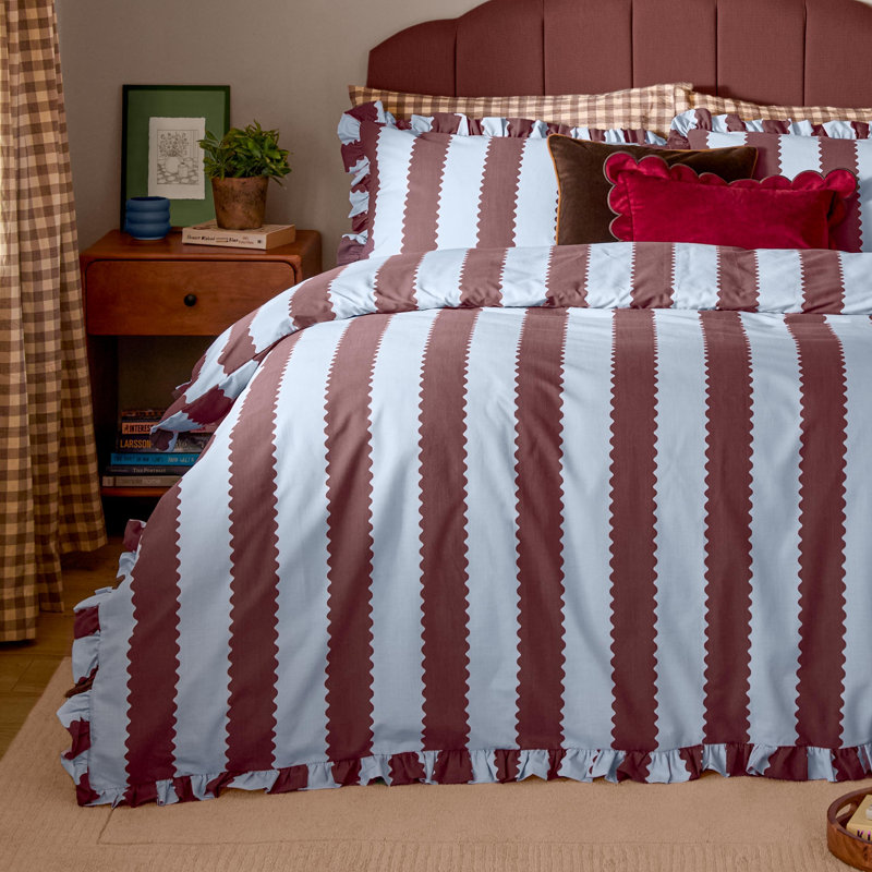 Birdie Stripe Ruffle Duvet Cover Set