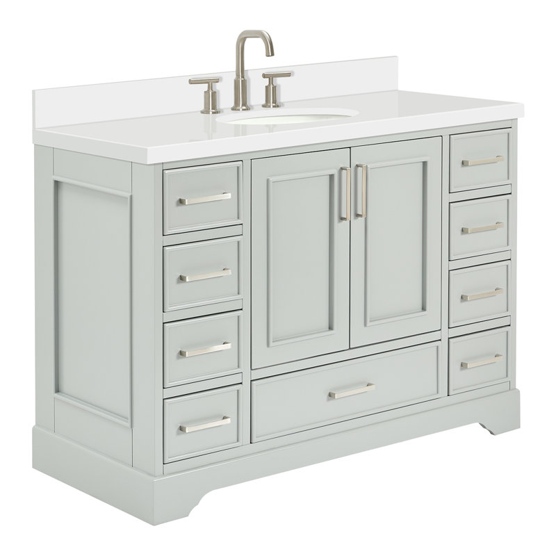 49'' Single Bathroom Vanity with White Quartz Top, Gray