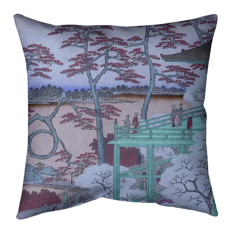 Coussin décoratif Kiyomizu Hall et Shinobazu Pond à Ueno, 20 po x 20 po, Bleu, Sergé de coton