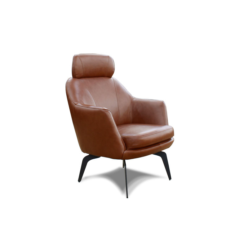 Fauteuil d'appoint 100% cuir fleur chocolat