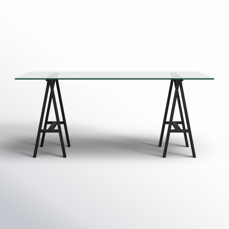 Brady Glass Desk, 30" H x 71" W x 36" D, Black