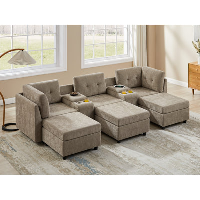Canapé modulaire en chenille avec console de rangement Chenille