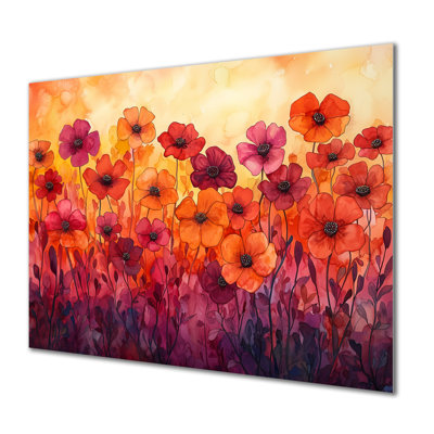 Orange dansant parmi les fleurs sauvages IV - Art mural en métal fleurs sauvages pour le salon