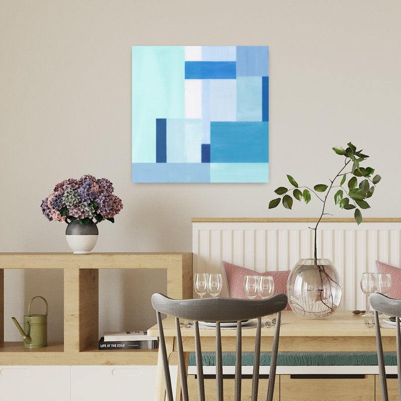 «Blue Geometric Harmony II», art mural contemporain abstrait, H 18 po x l 18 po