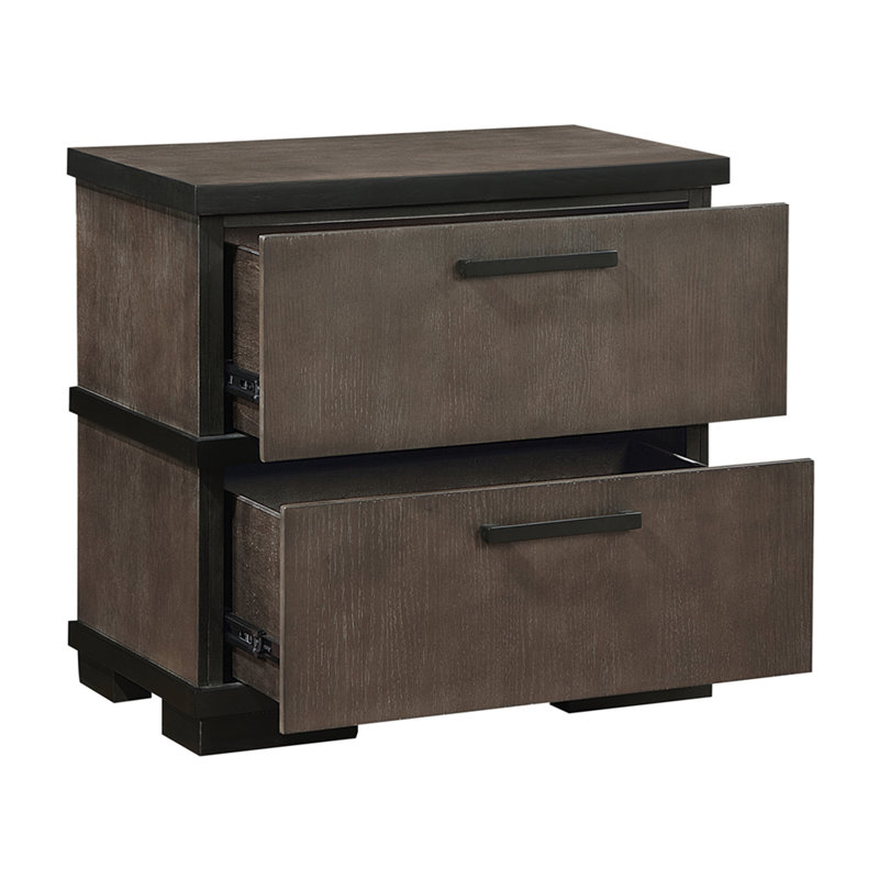 Mobilier de chambre à coucher à 2 tiroirs et 2 tiroirs à finition bicolore brun et noir