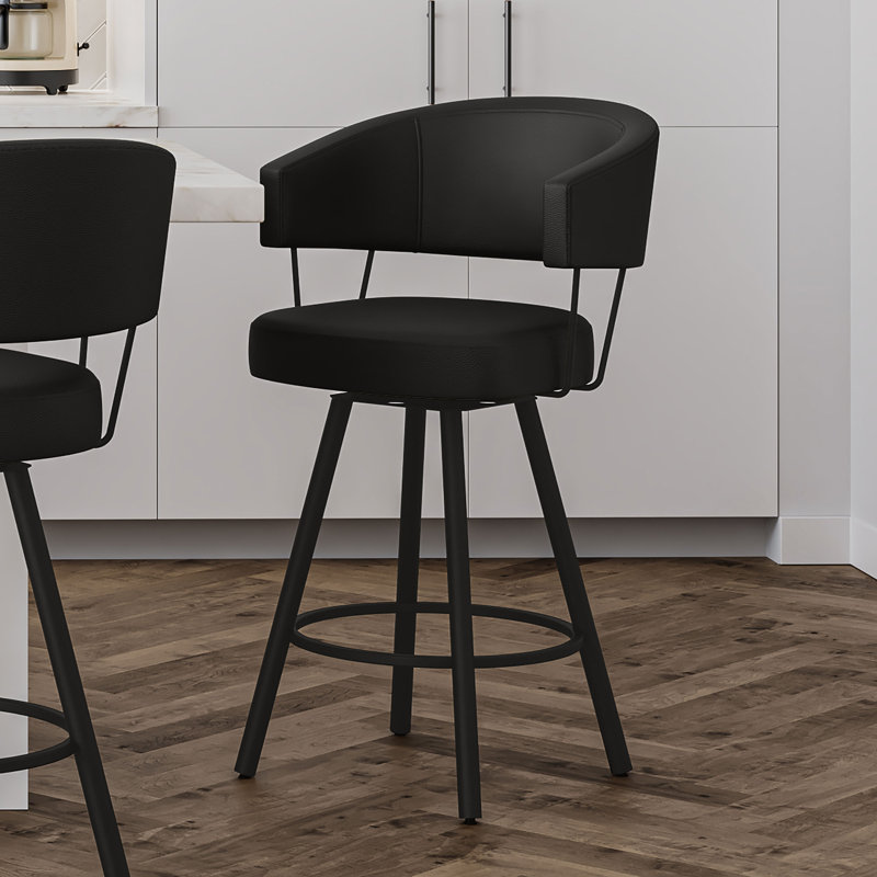 Ironim Swivel Upholstered Counter Stool with Metal Frame, Black, Counter Stool (27" Seat Height), Black