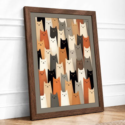 Geometric Cat Pattern Modern - Framed Print