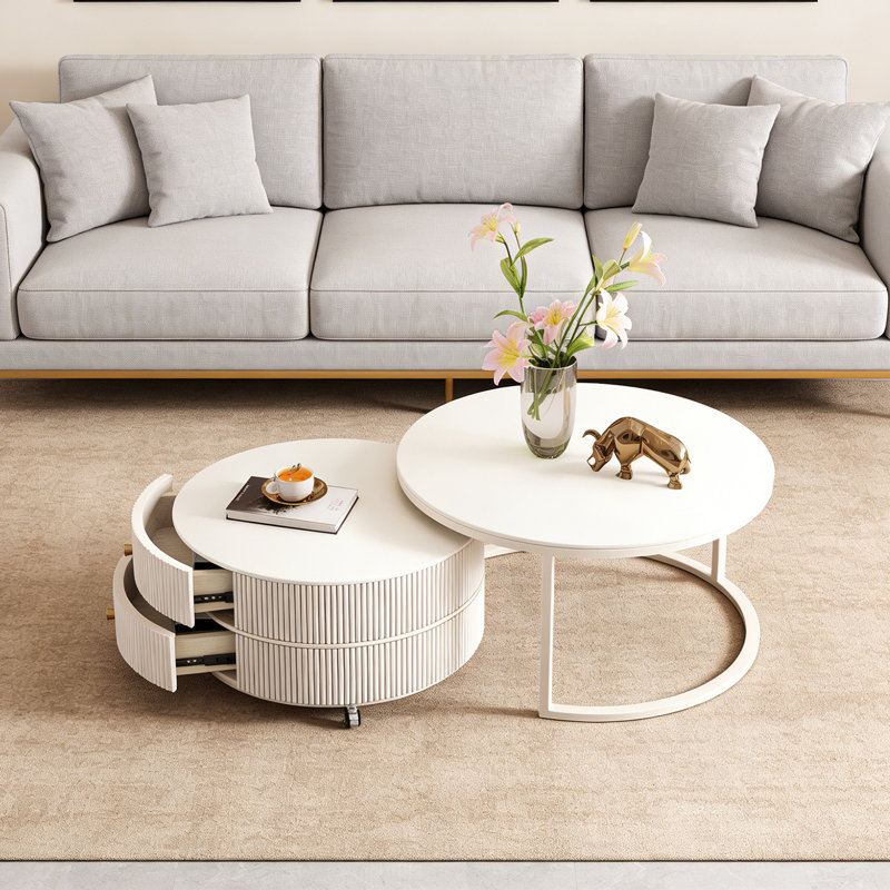 Table basse Roose 2, H 17,71 po x L 23,62 po x l 23,62 po, Blanc, Blanc