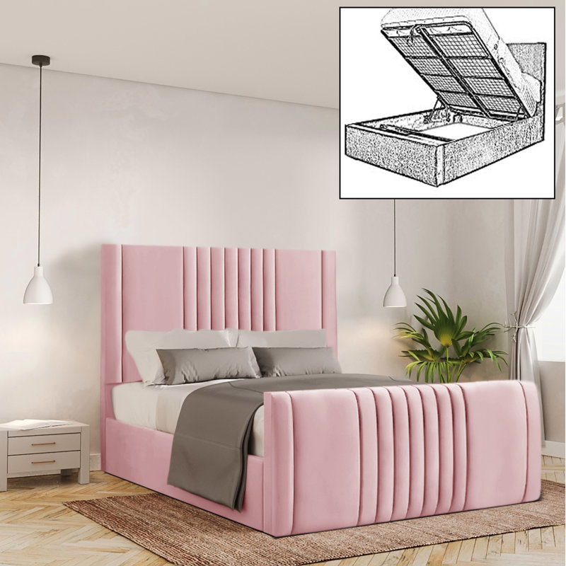 Bennit Upholstered Ottoman Storage Bed, Double (4'6), Pink
