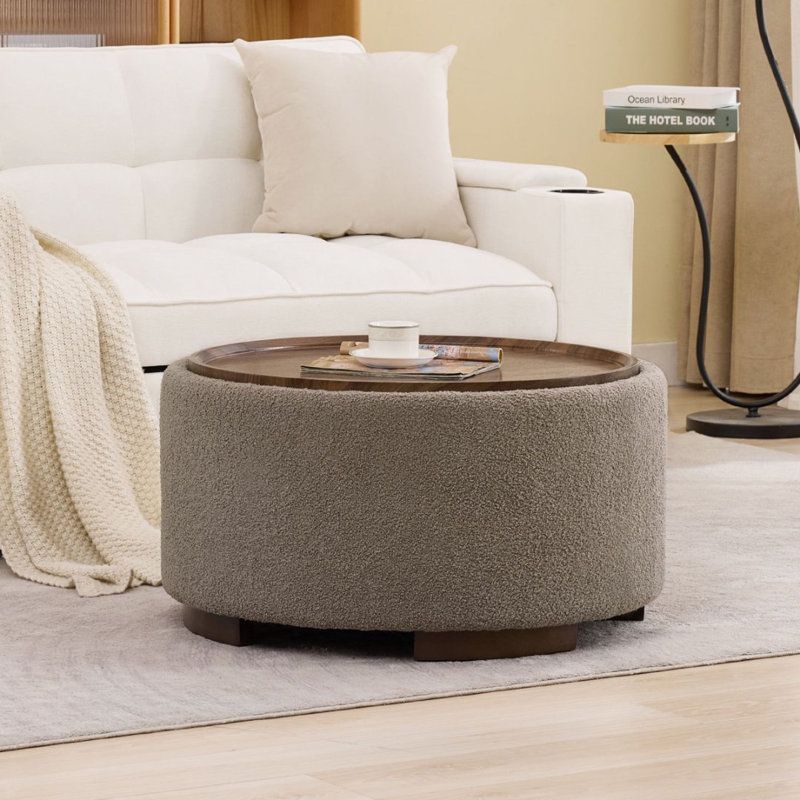 29.5 Inch Round Storage Ottoman Coffee Table,Modern Circle Coffee Table With Storage With Removable Lid Top And Solid Wood Legs,Large Round Ottoman For Bedroom,Living Room