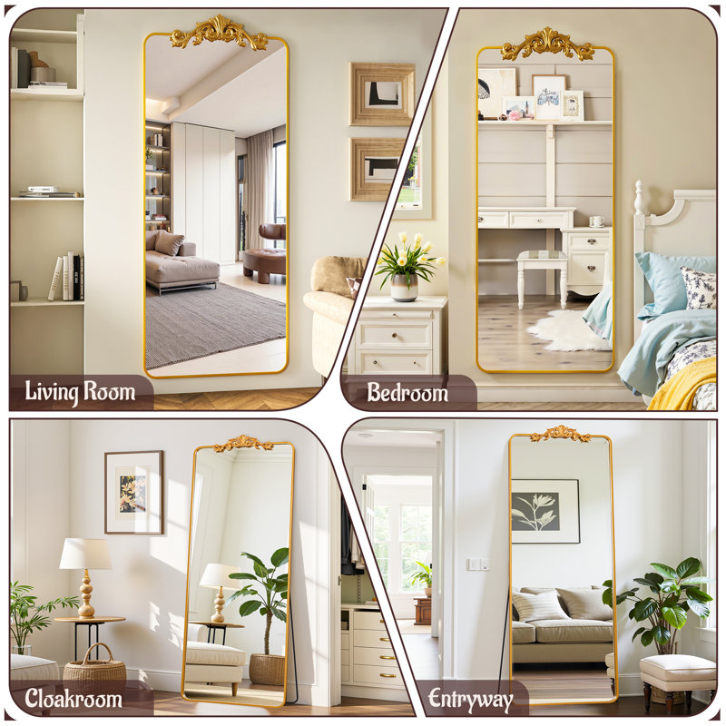 Retro engraved full-length mirror, 65"×24", Gold