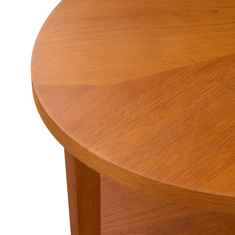 Solid Wood Oval Coffee Table with 2-Tier Storage, Mid-Century Modern, Brown