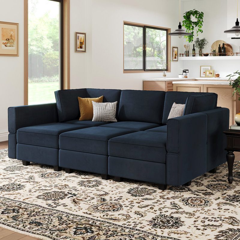 Jersi 6 Storage Ottoman Sleeper Velvet Sofa Bed