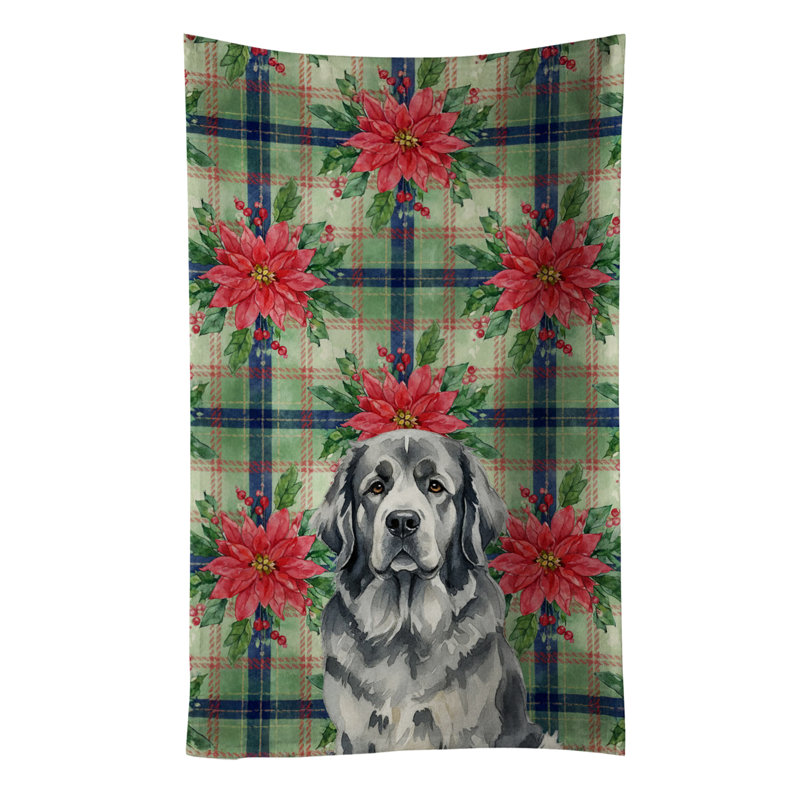 Gray Newfoundland Christmas PoinsettIas Kitchen Towel, Gray Newfoundland