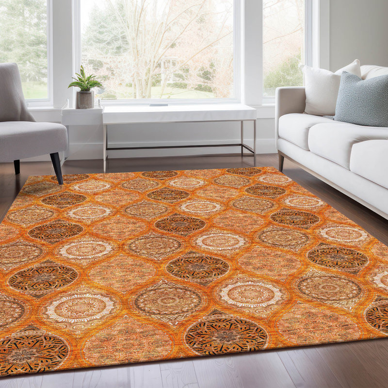 Tapis orange lavable à la machine de qualité supérieure Prisco, Rectangulaire 3 pi x 5 pi