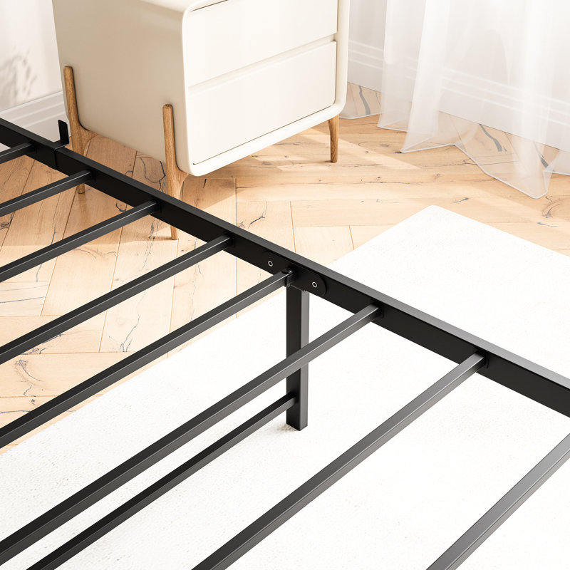 Lit plateforme en métal noir avec rangement pour tête de lit et installation de chargement - grand lit, sans sommier tapissier, silencieux, amplement d'espace, plateforme avec fonction grand lit, bruit, noir, conception pratique