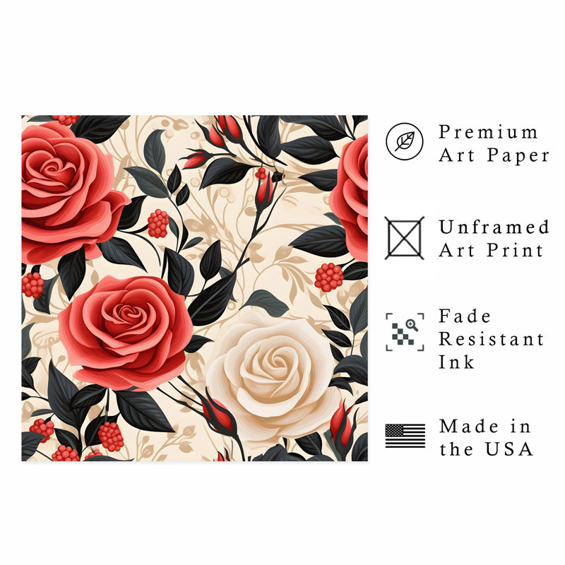 «Floral Rose Flowers VI», reproduction d'art non encadrée, H 18 po x l 18 po