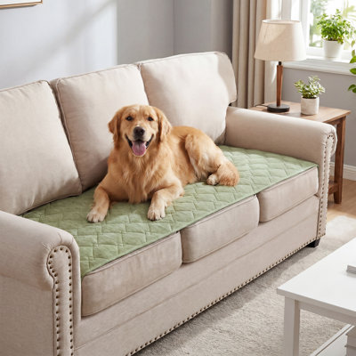 Chenille Fuzzy Furniture Cover, Non-Slip Washable Couch Protector with Straps, Pet & Kid Safe for 3 Cushion Sofa, Tender Green ,27.6" x 71"