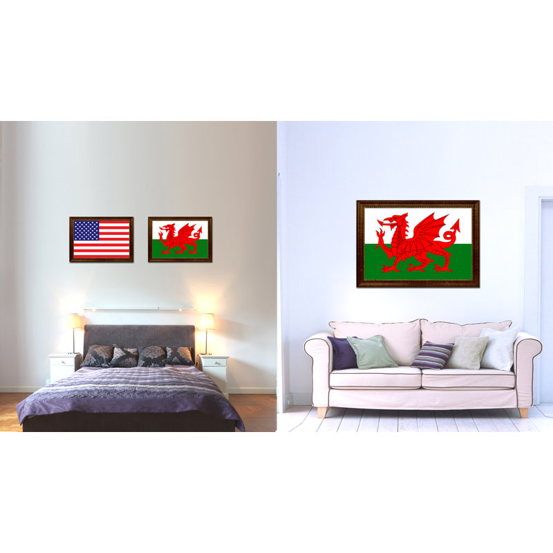 « wales country flag », impression sur toile encadrée, H 15 po x l 21 po x P 1 po, Brun