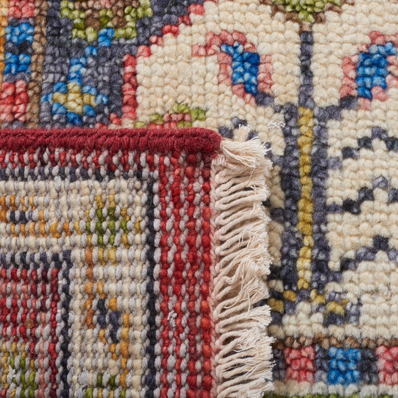Tapis rouge / vert en laine / coton noué à la main Samarkand, Rectangle 6 pi x 9 pi