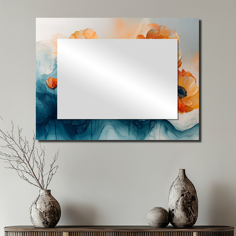 Turquoise aqua de fleurs de renoncule II - miroir mural décoratif floral - imprimé sur métal, 24 po x 32 po