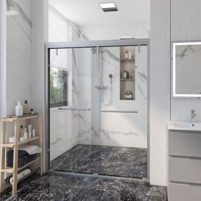 Porte de douche coulissante double semi-sans cadre l 44 po - 48 po x H 71 po avec verre trempé de 0,24 po (6 mm) Accessories Accessoires en acier inoxydable