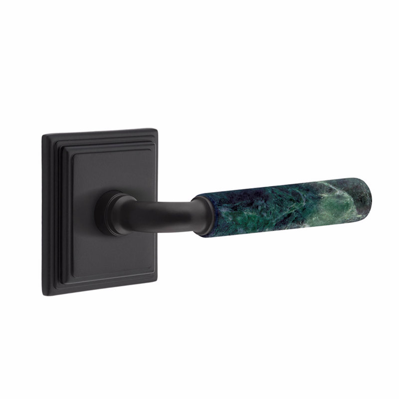 Emtek Select Passage Leverset, Wilshire Rosette, R-Bar Stem, Green Marble Handle, CF, Flat Black
