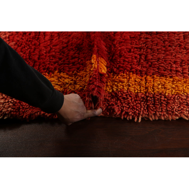 Tapis rouge noué à la main de conception unique 4 pi 7 po x 6 pi 4 po marocain