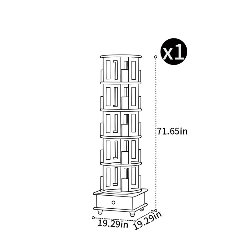Bibliothèque rotative de style moderne, (5 tablettes) H 71,65 po x l 19,29 po x P 19,29 po, Rose