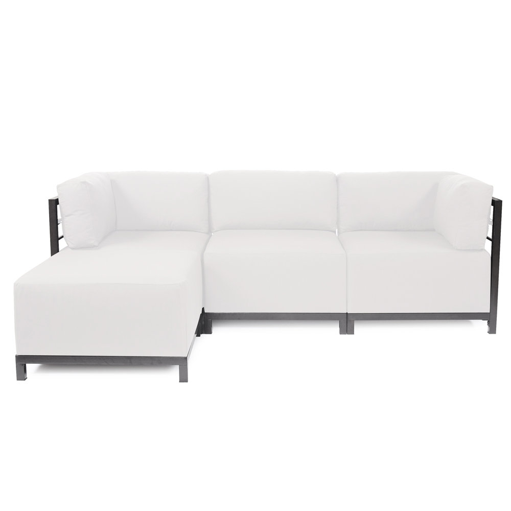 Olen 95.5'' Wide L-Shaped Steel Patio Sectional with Cushions, Titanium, Seascape Natural Sunbrella®