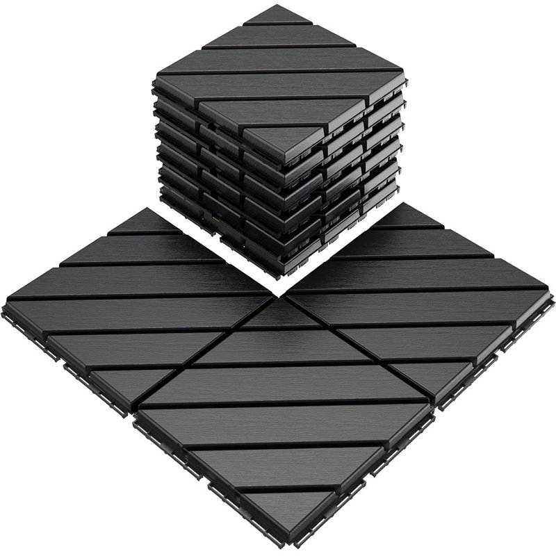 Carreaux de terrasse à emboîtement - Revêtement de sol extérieur en plastique robuste, carreaux imperméables et antidérapants pour patio, balcon, bord de piscine, garage, gris foncé