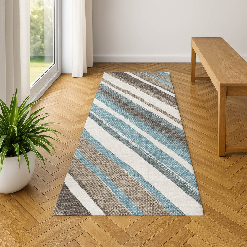 Premium Machine Washable Mayfield AMF2282 Striped Rug, 2'3" x 7'6" Runner, Taupe