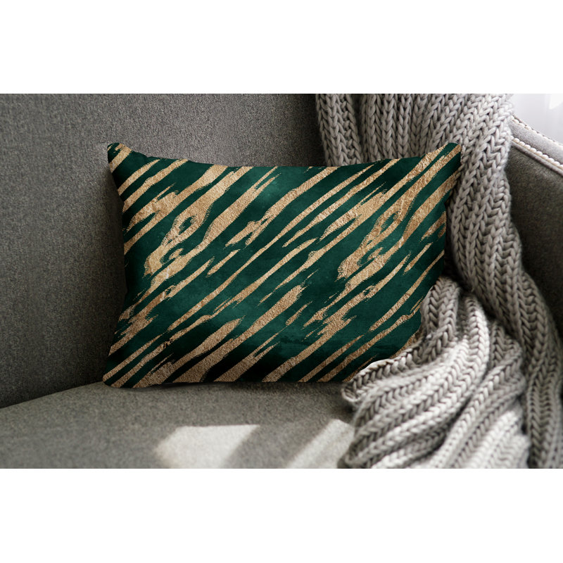 Coussin lombaire intérieur / extérieur abstrait Sana, Émeraude / Or