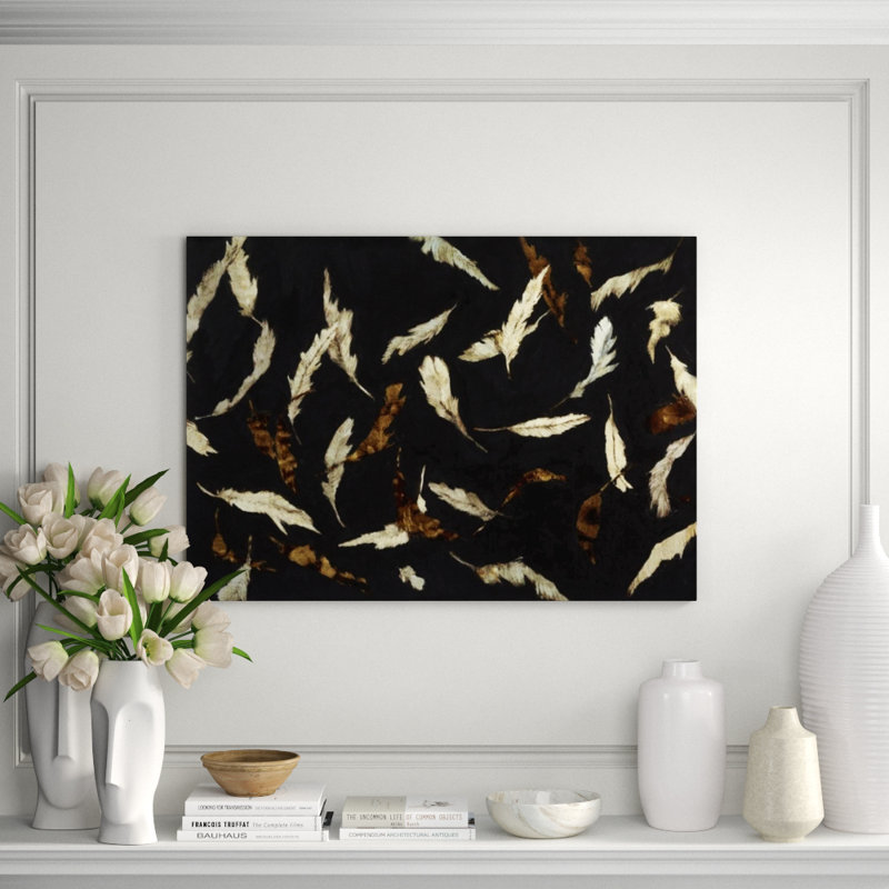 Falling Feathers White III Print by Sarah Atkinson, 30" H x 42" W, Glass Coat