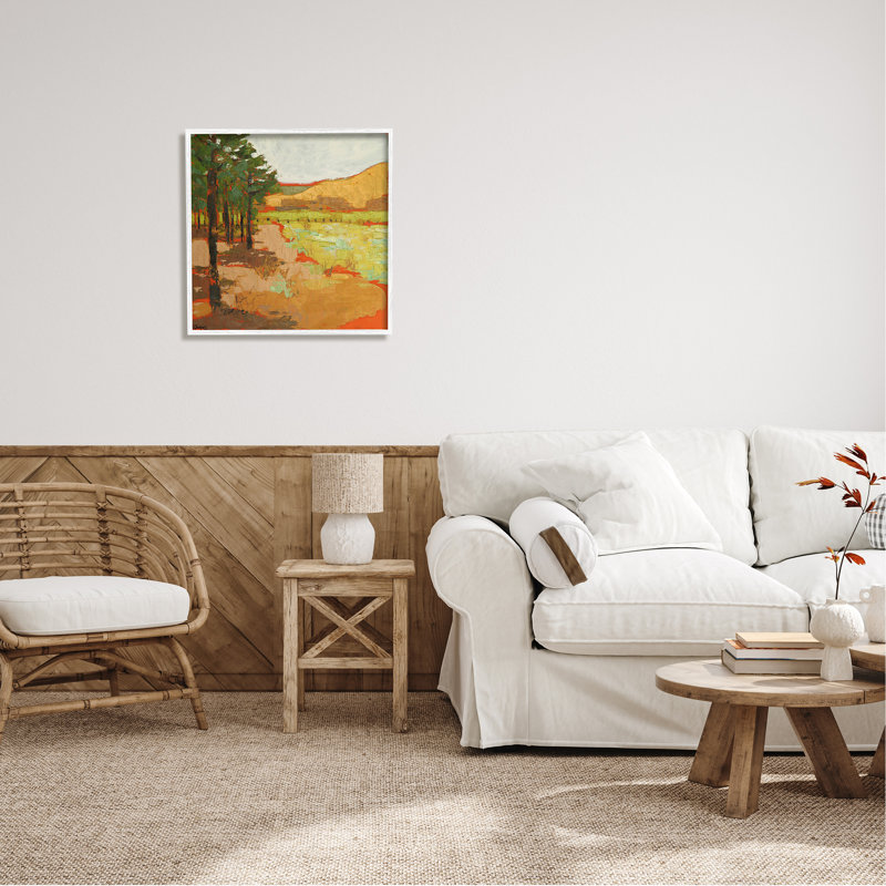 " Landscape " Acrylic Painting, 24" H x 24" W x 1.5" D, Coastal White Framed Giclee