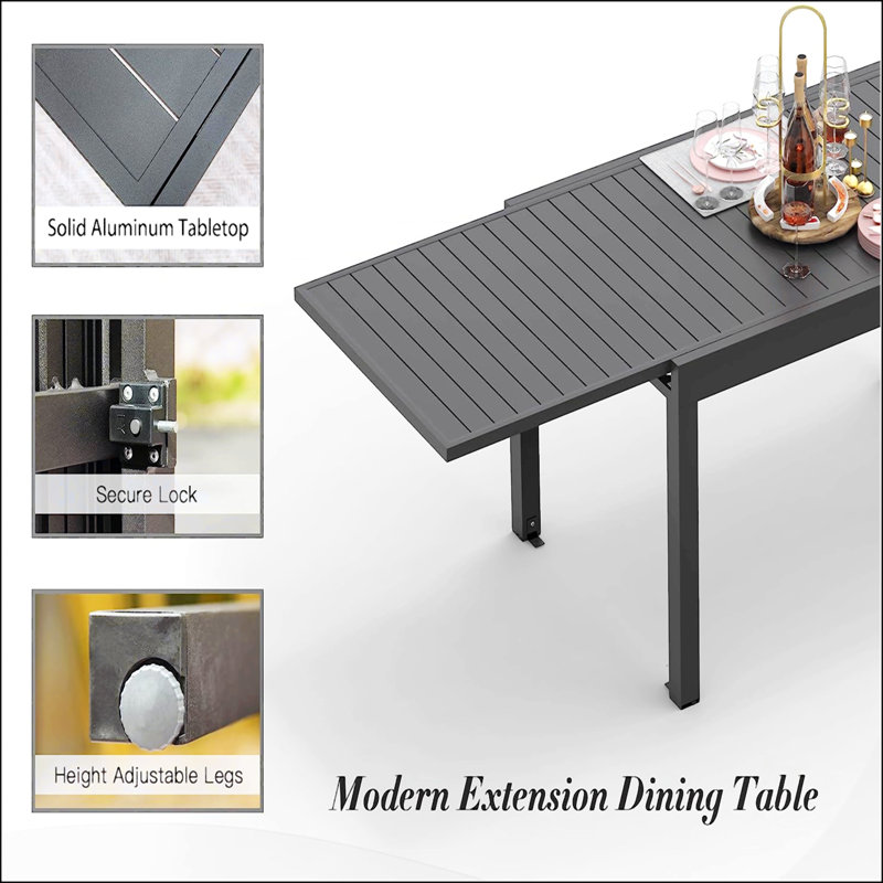 Table de salle à manger extensible en aluminium, peu encombrante et durable pour les rassemblements extérieurs et les réceptions