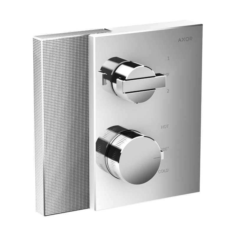 AXOR Edge Diamond Cut Thermostatic Trim with Volume Control and Diverter Valve Trim Only, Chrome