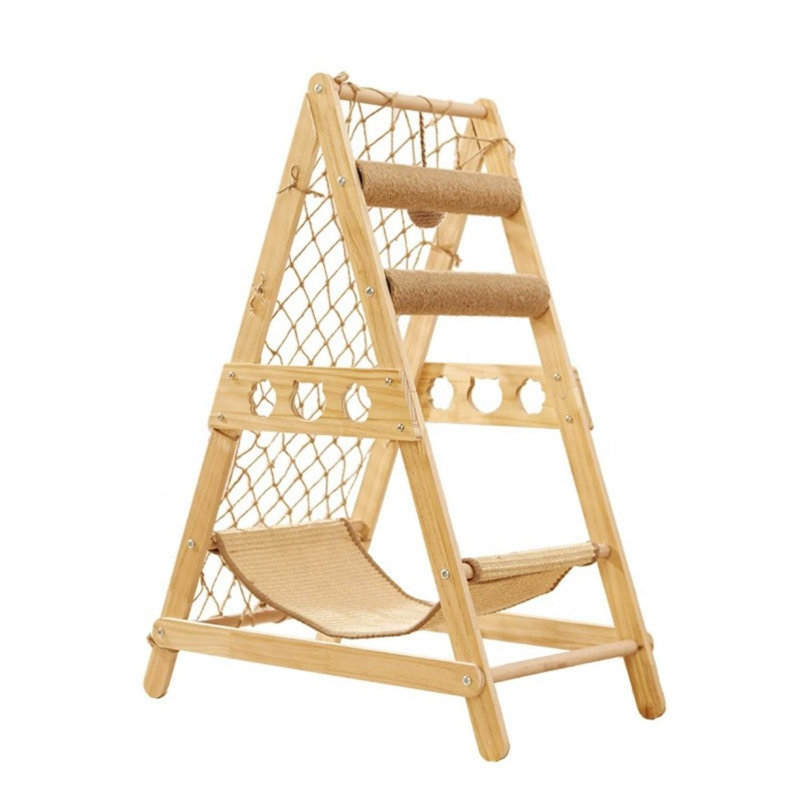 Structure d'escalade pour chat pour l'intérieur avec hamac, poteau d'escalade, toile d'escalade et boule de sisal pendante
