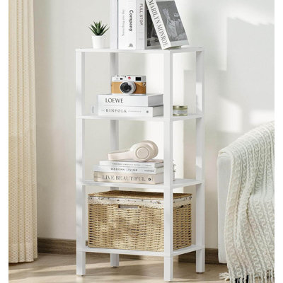 4 Tier Tall Wooden Bookshelf With Storage