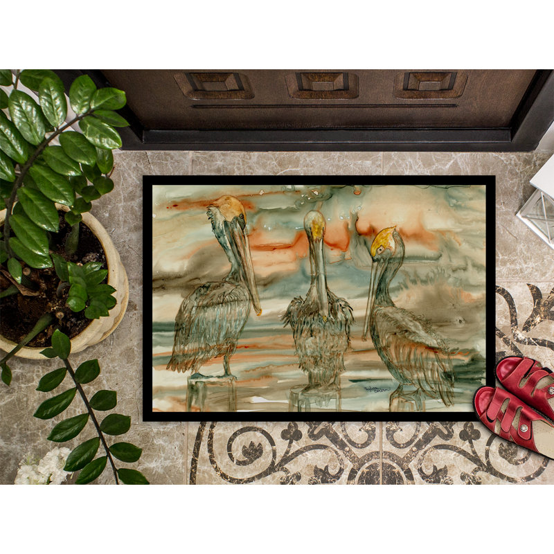 Tapis d’extérieur abstrait pour porte d’extérieur Matas Pelicans, 1 pi 6 po x 2 pi 3 po