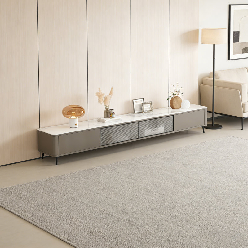 Meuble télé léger avec rangement de luxe, H 15,74 po x L 86,61 po x l 11,81 po, Kaki / Blanc