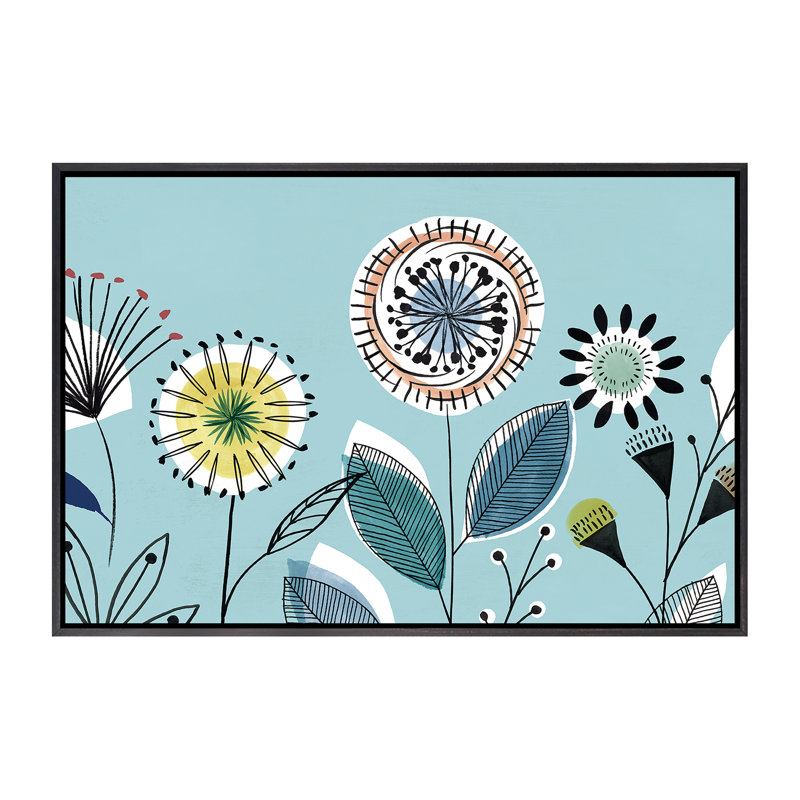 «Scandi Florals I» par Isabelle Z - impression d'art graphique, H 26 po x l 40 po x 1,5 po, Toile avec cadre noir patiné