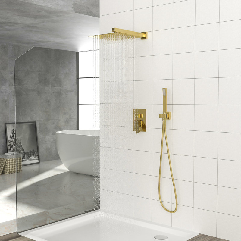 Dual Shower Head  12 Inch Wall Mounted Square Shower System With Roughin Valve,Gold