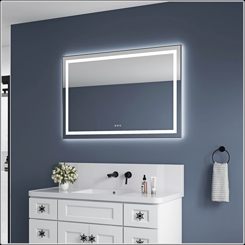 Miroir de salle de bain DEL, Blanc, 48 po x 32 po, Horizontale