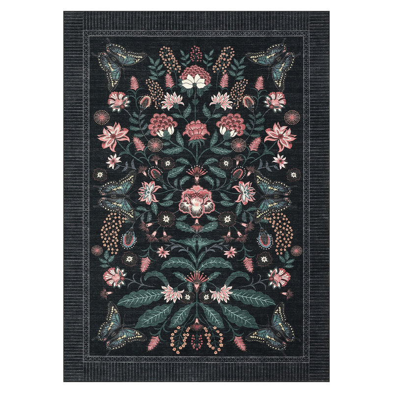 Tapis lavables antidérapants pour la salle de bain dans la chambre à coucher, Noir, Rectangle 10 pi x 13 pi