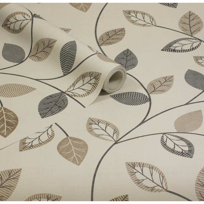 Sylvie Neutral Leaf Trail Wallpaper